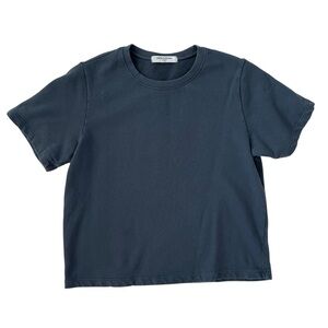 Perfectwhitetee Navy Blue Short Sleeve French Terry Cloth Sweatshirt Tee SZ XS